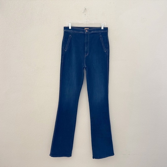 Mother Smokin Double Welt Heel Flare Jeans Retro Off Limits Dark Denim Blue 32 - Picture 7 of 14